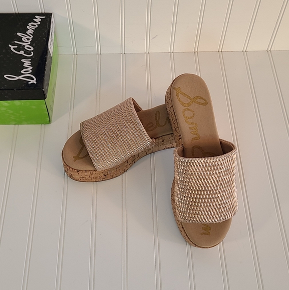 Sam Edelman Wendi Cork Platform Blush Gold Ruched Sandal Slides size 10 - Picture 5 of 16